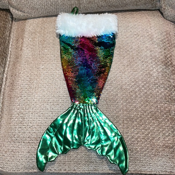Christmas Stocking Mermaid Sequined Very Colorful 22” x 9” - Picture 1 of 8